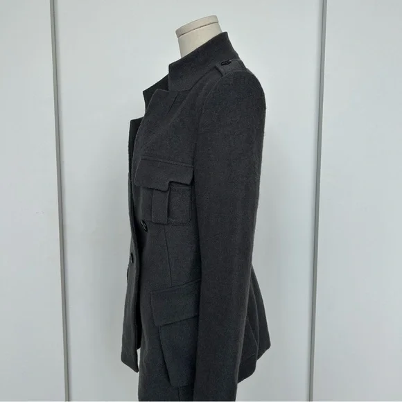 Grey Wool Blend Asymmetric Button Structured Tailored Blazer Coat - Picture 2 of 10